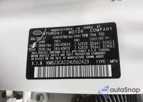 2017 Hyundai Tucson Sport z USA, uszkodzony, nr VIN KM8J3CA22HU562429